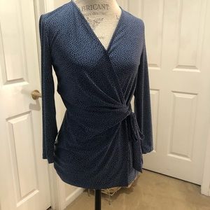 Anne Klein blouse faux wrap tie at waist